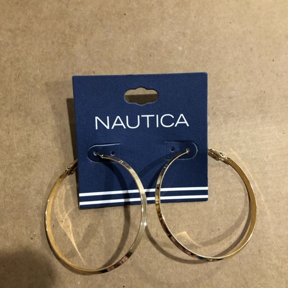 Nautica‎ gold tone circle angular hoop earrings new - Picture 1 of 14